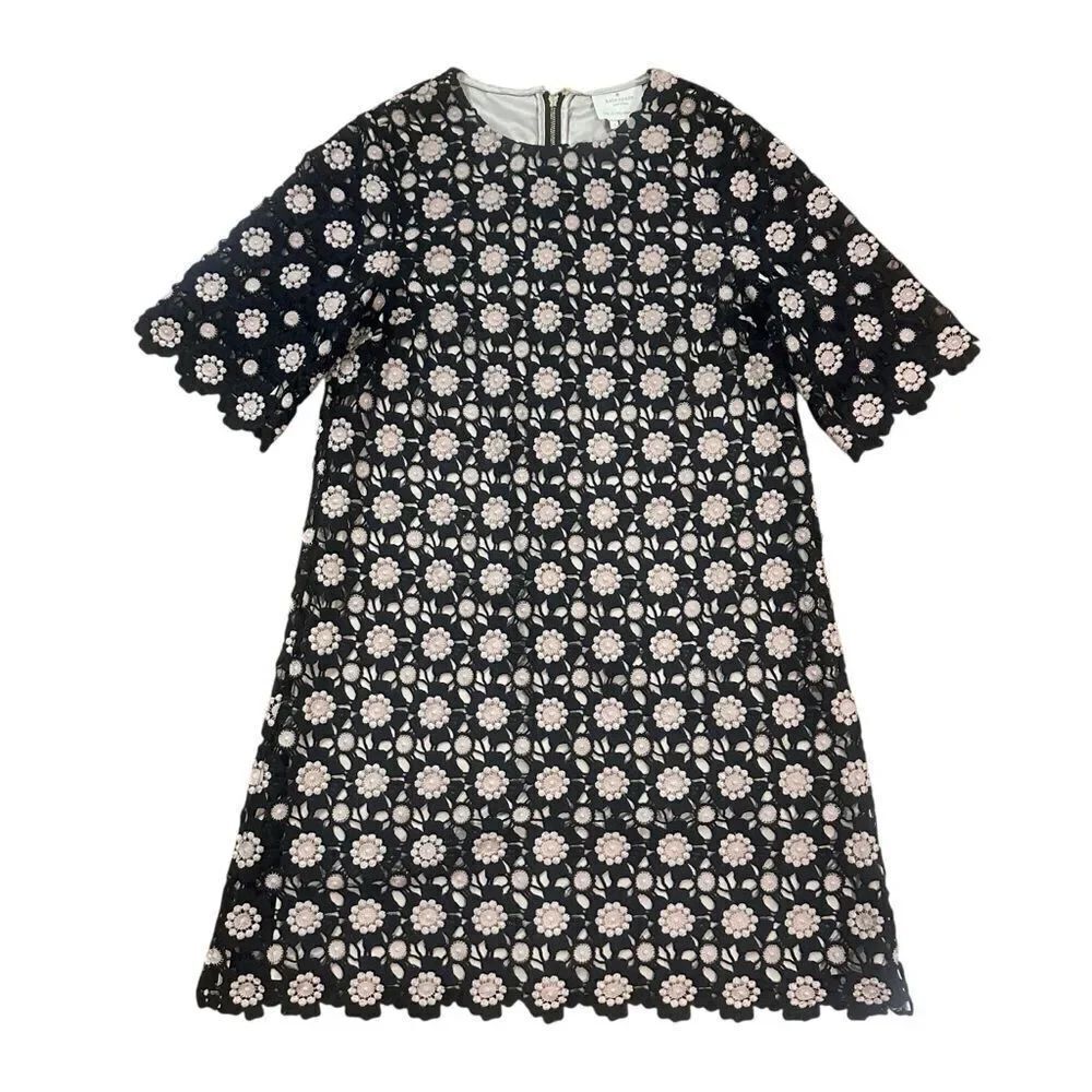 Kate Spade Black Pink Flower Lace Shift Dress Size 2
